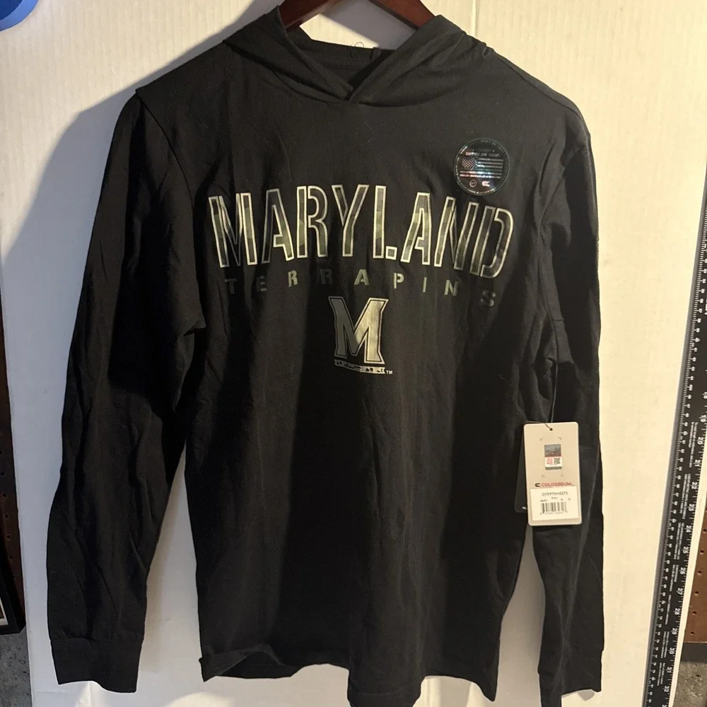 NWT Maryland Terrapins Hoodie Shirt Mens Small Black Military Flag OHT Colosseum